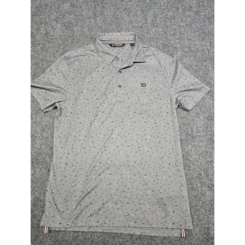 7Diamonds Polo Shirt Mens Small Gray Betterman Micro Print 7D Logo Casual Knit
